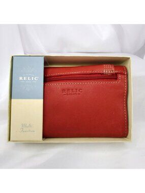 VTG Relic By Fossil Multi-Function Red Leather Wallet Slide Pocket & Card Slots